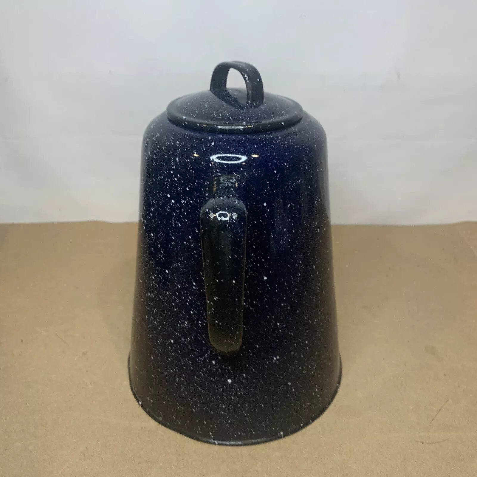 Vintage Enamelware Coffee Tea Pot Kettle & 7 Cups Blue & White Speckled
