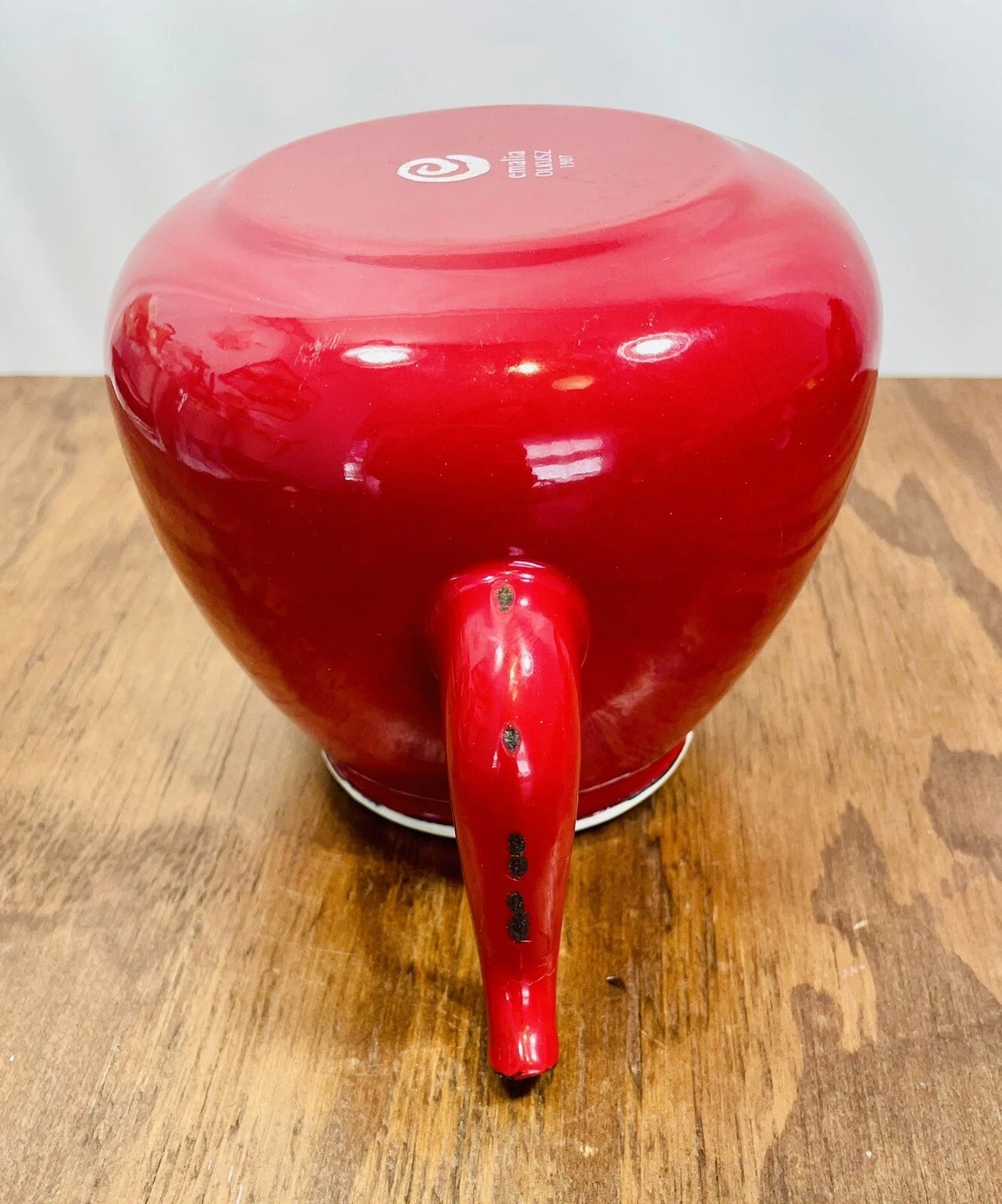 Red Enamelware Tea Kettle 1907 by Emalia Olkusz 5 cup Stovetop Tea Pot Poland