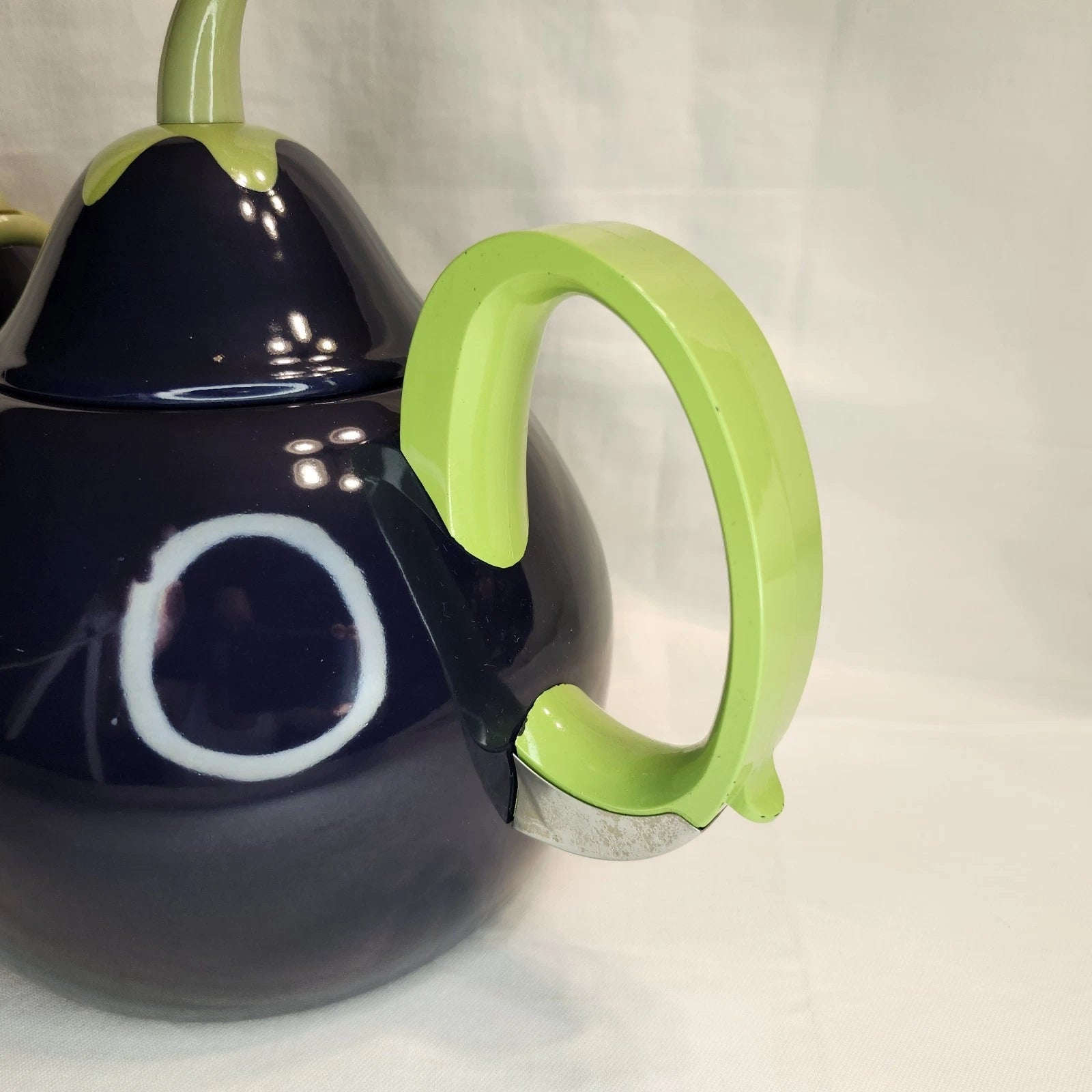 VTG Copco Eggplant Enamel Tea Kettle Teapot Blue Green~Lid & Spout~ PRETTY!!