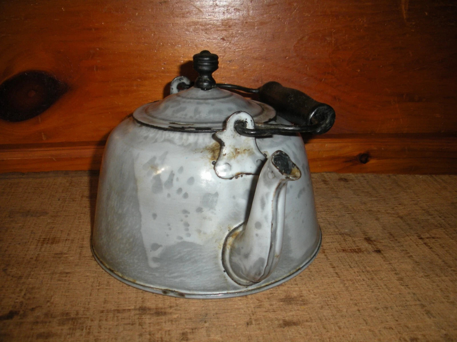 Vintage Gray Graniteware Enamelware TEA POT