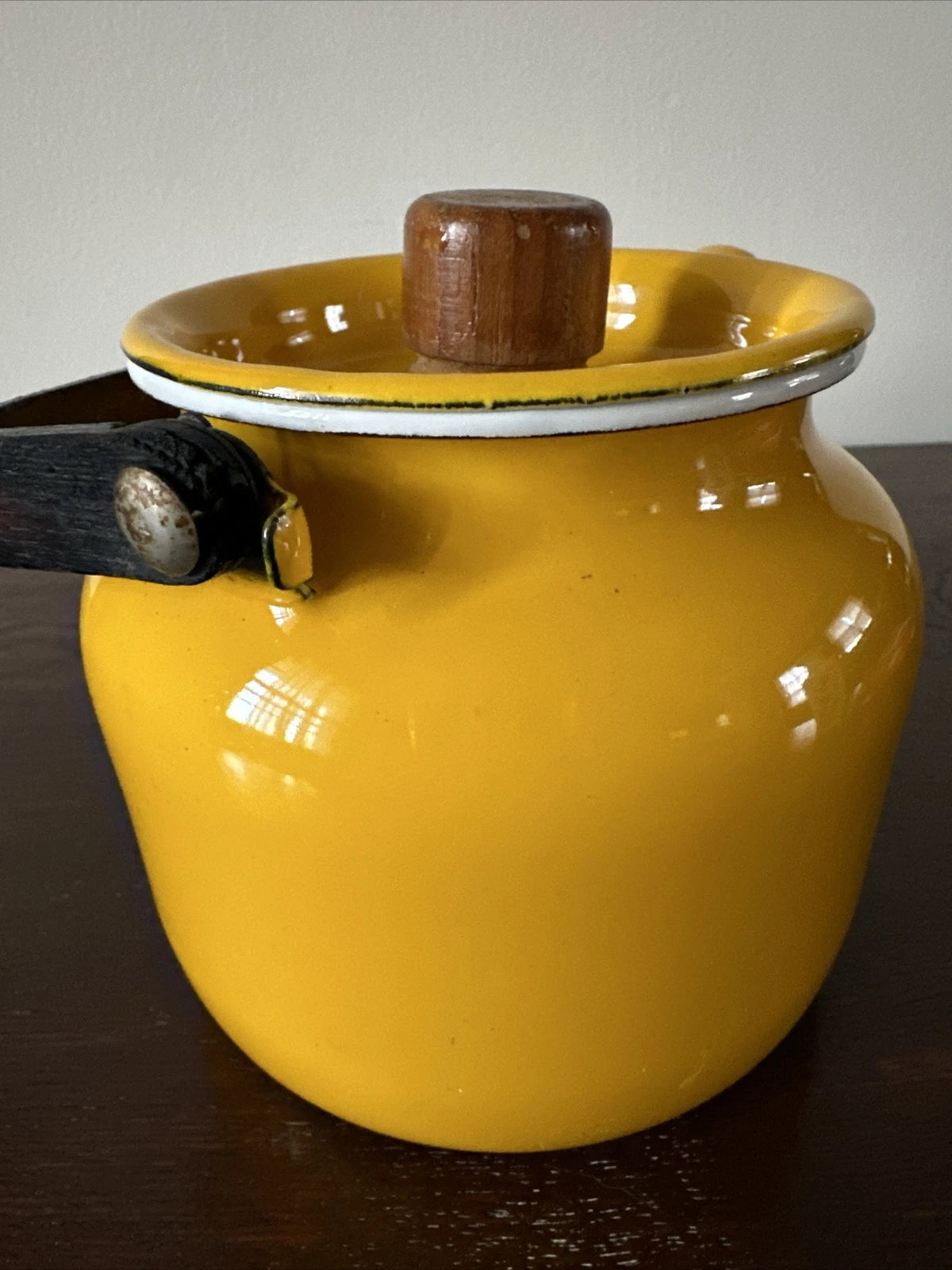 Vintage Yellow Enamel Kettle Tea Pot