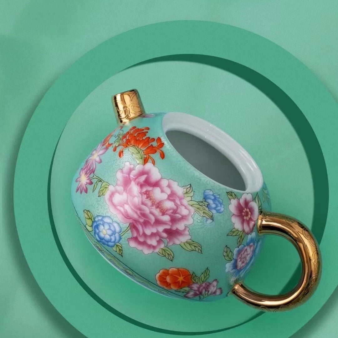 Color Enamel Porcelain Tea Pot Matching Tea Cup Ceramic Tea Set Jingdezhen Made