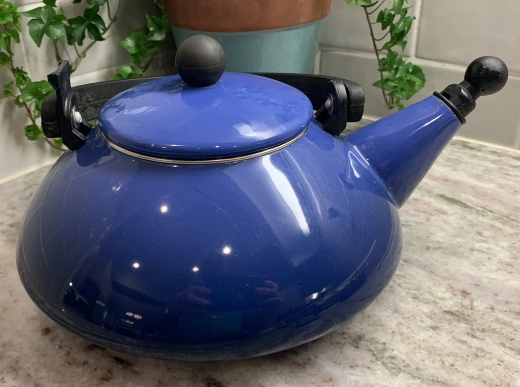 Retro Art Deco La Creuset Teapot 1.6 Qt. Blue  Enamel Kettle Excellent! R28