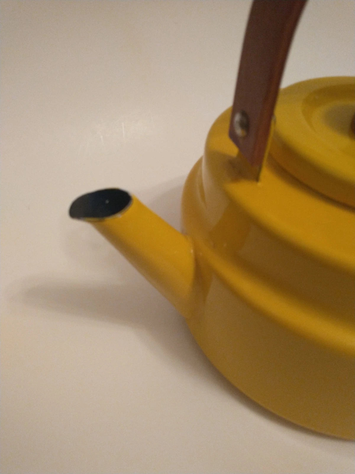 Vintage Cousances (Le Creuset) MCM Yellow Enamel Tea Kettle Teak Handle
