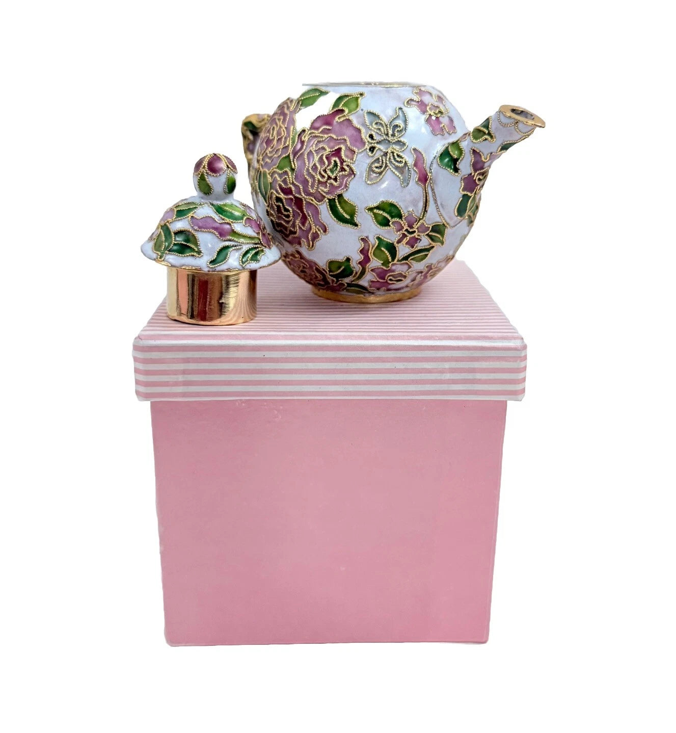 Vintage Teapot Enamel Cloisonne Mini Teapot Pink Nyco 3.75" New