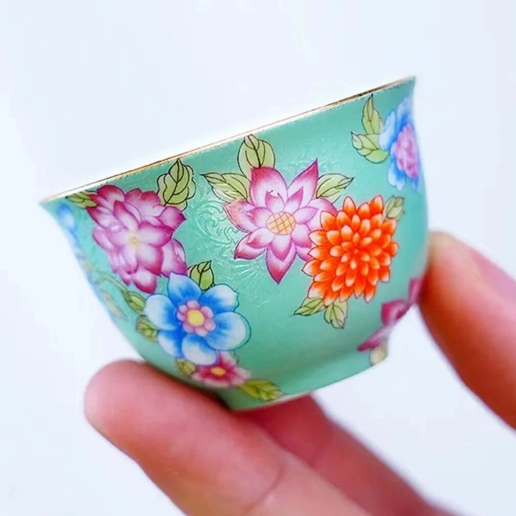 Color Enamel Porcelain Tea Pot Matching Tea Cup Ceramic Tea Set Jingdezhen Made