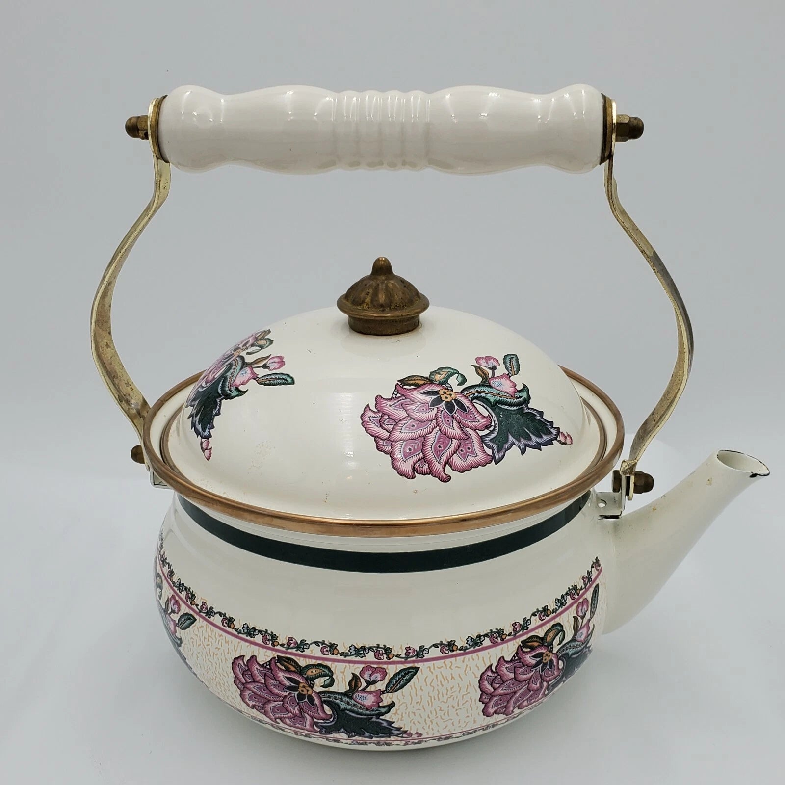 Vintage Tea Kettle Tea Pot Enamel Ware Purple Floral Flower Preferred stock