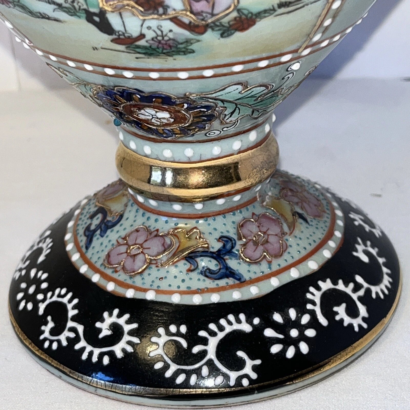 Tall Porcelain Carafe Chocolate Pot Pitcher & Lid Enamel Gold Accents Victorian