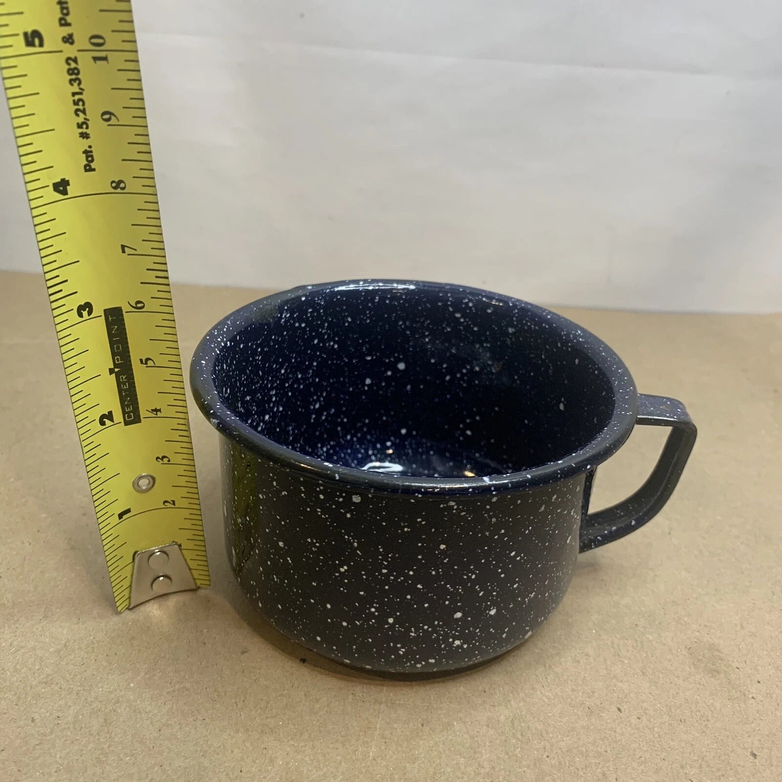 Vintage Enamelware Coffee Tea Pot Kettle & 7 Cups Blue & White Speckled