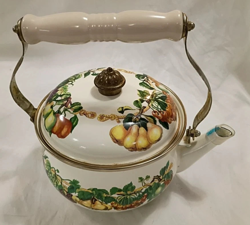 Vintage Tabletops Unlimited Teapot - Ceramic Enamel Fruit - Cottagecore