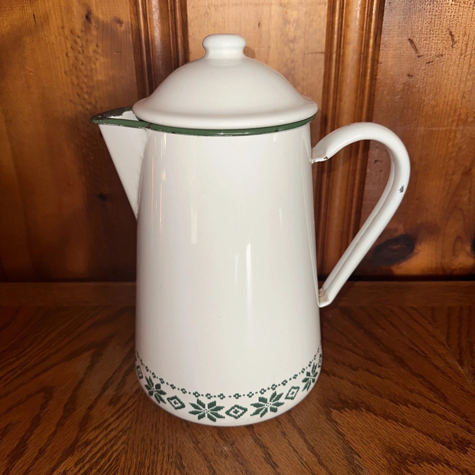 Vtg Ralph Lauren Enamel Coffee Tea Pot Tea Kettle Made In Japan . Green White