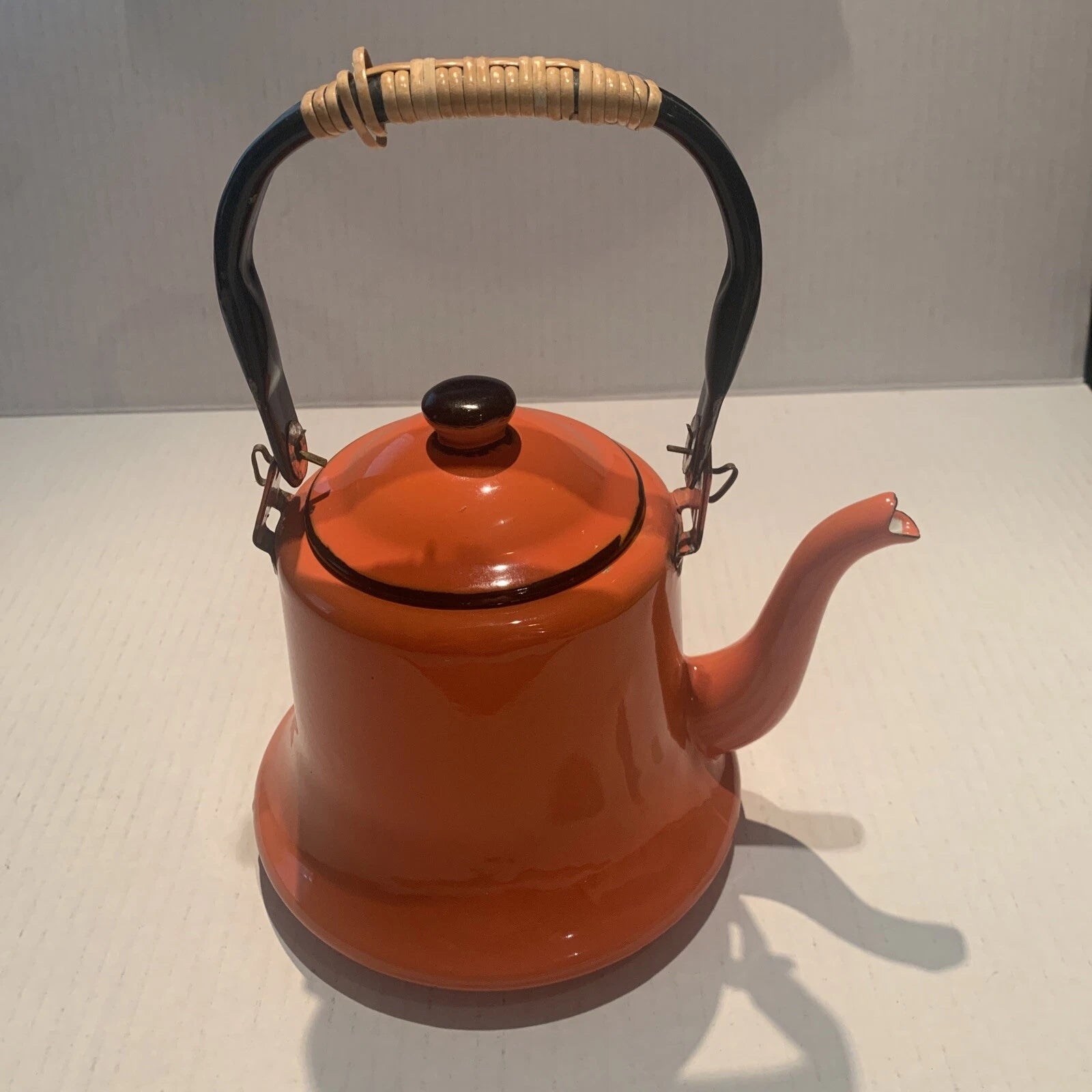 Vintage Orange Baked Enamel Ware Tea Pot Kettle by OTO Japan MOD KITCHEN