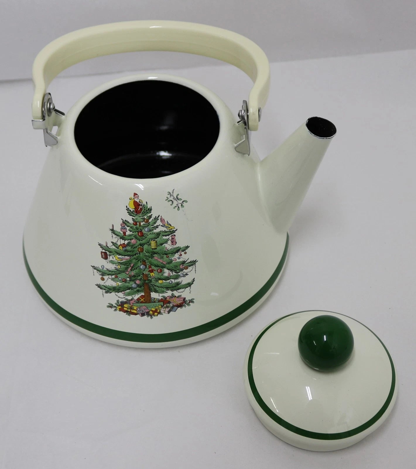 Spode Christmas Tree 2.2 Quart Whistling Tea Kettle - Porcelain Enamel on Steel