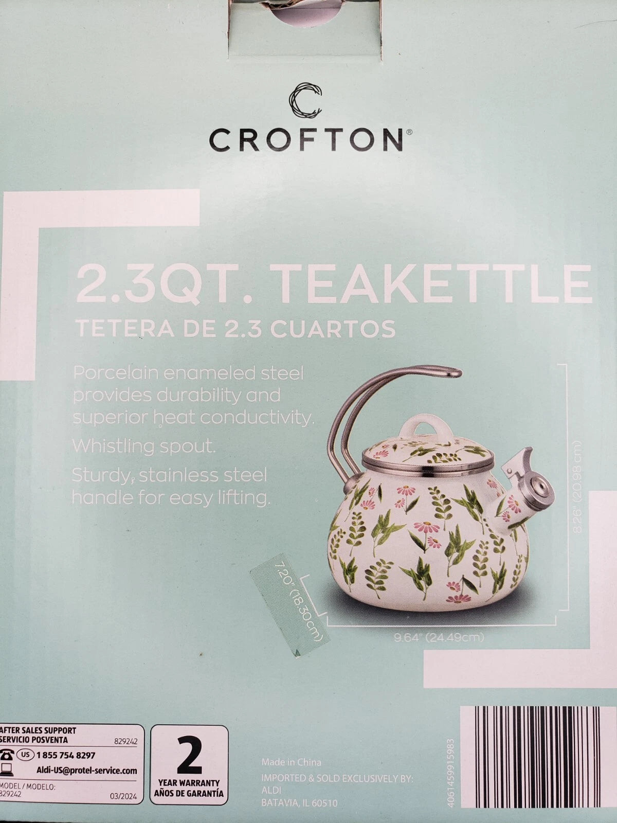 🌻Croften 2.3 QT Enamel on Steel Tea Kettle New In Box - Floral