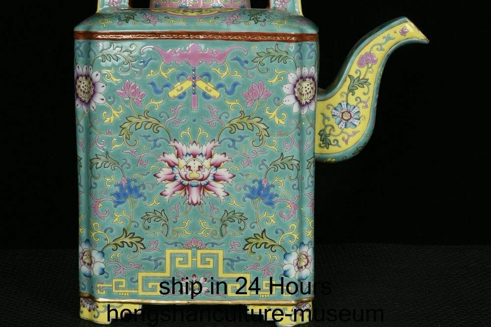 16.4" Yongzheng Marked Enamel Colour Porcelain Flower Handle Wine Tea Pot Flagon