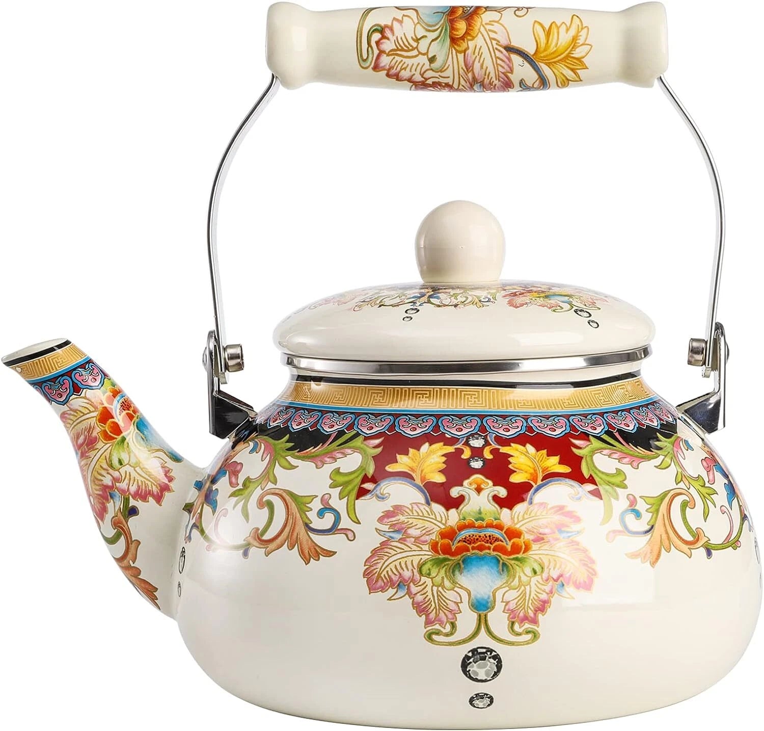 Vintage Floral Enamel Tea Kettle - Elegant 2.5L Stovetop Teapot by