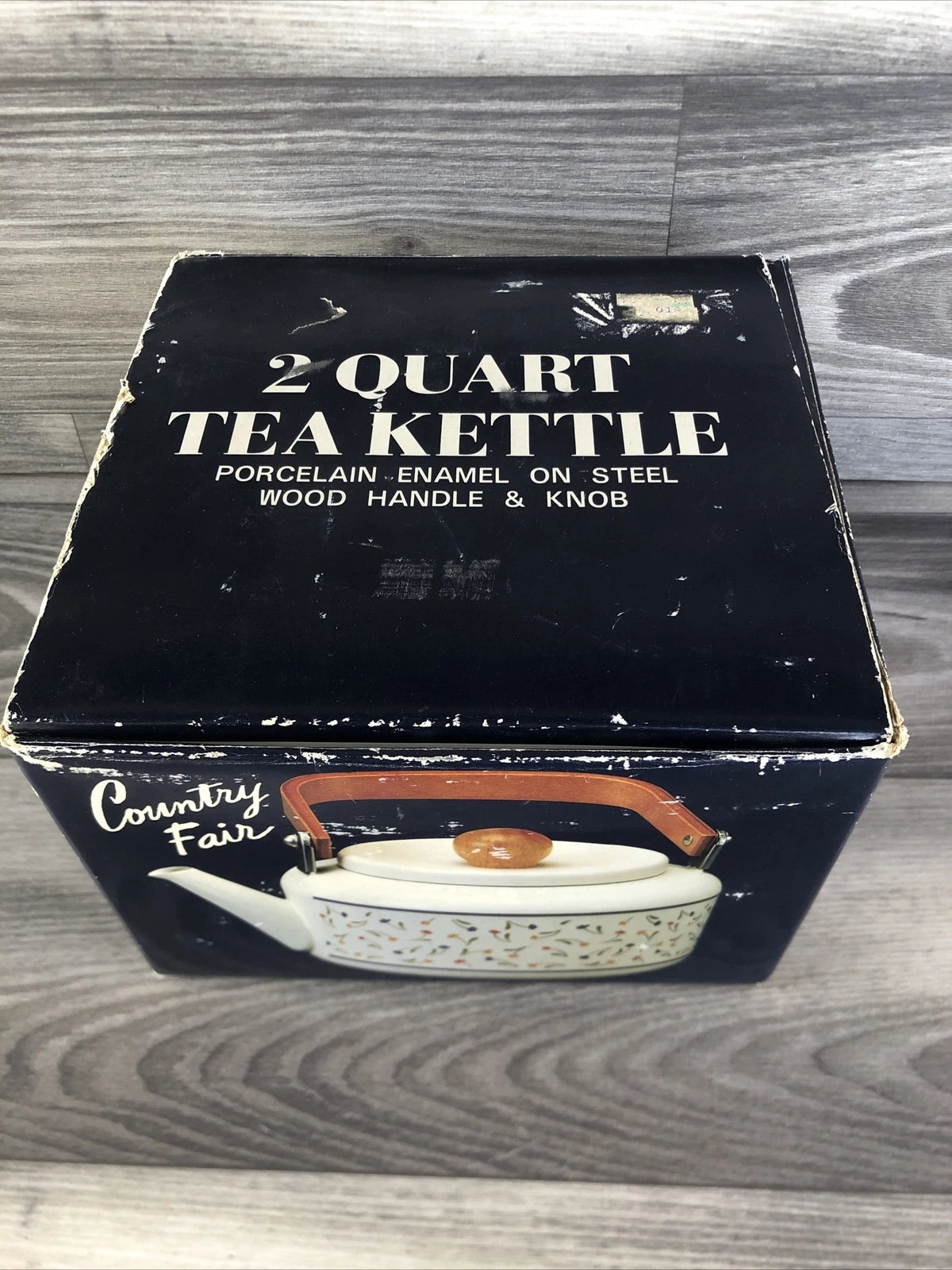 Country Fair Country Flowers Tea Kettle 2 Quart, Porcelain Enamel Vintage Japan
