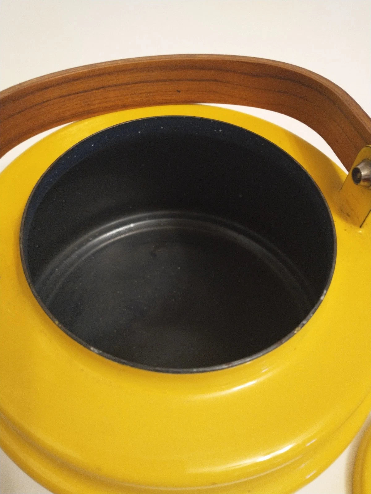 Vintage Cousances (Le Creuset) MCM Yellow Enamel Tea Kettle Teak Handle