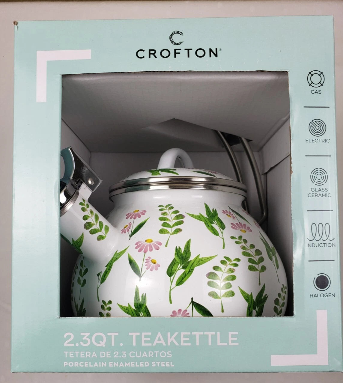 🌻Croften 2.3 QT Enamel on Steel Tea Kettle New In Box - Floral