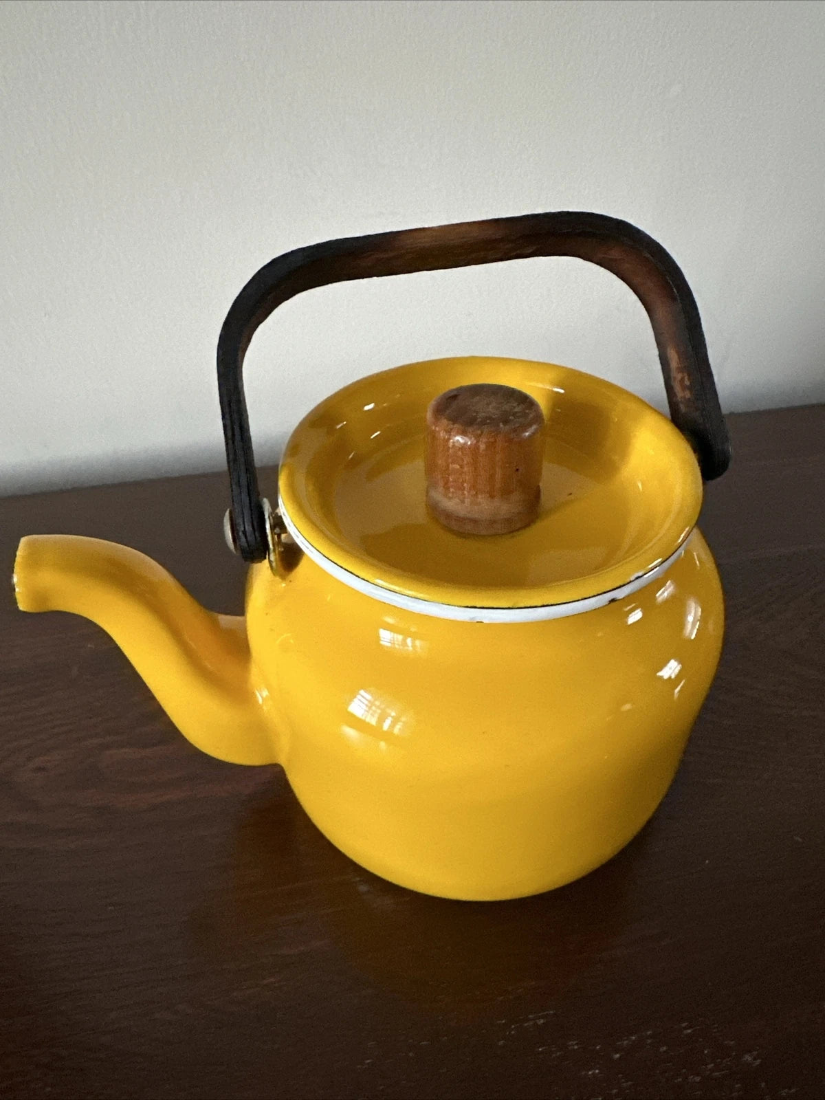Vintage Yellow Enamel Kettle Tea Pot