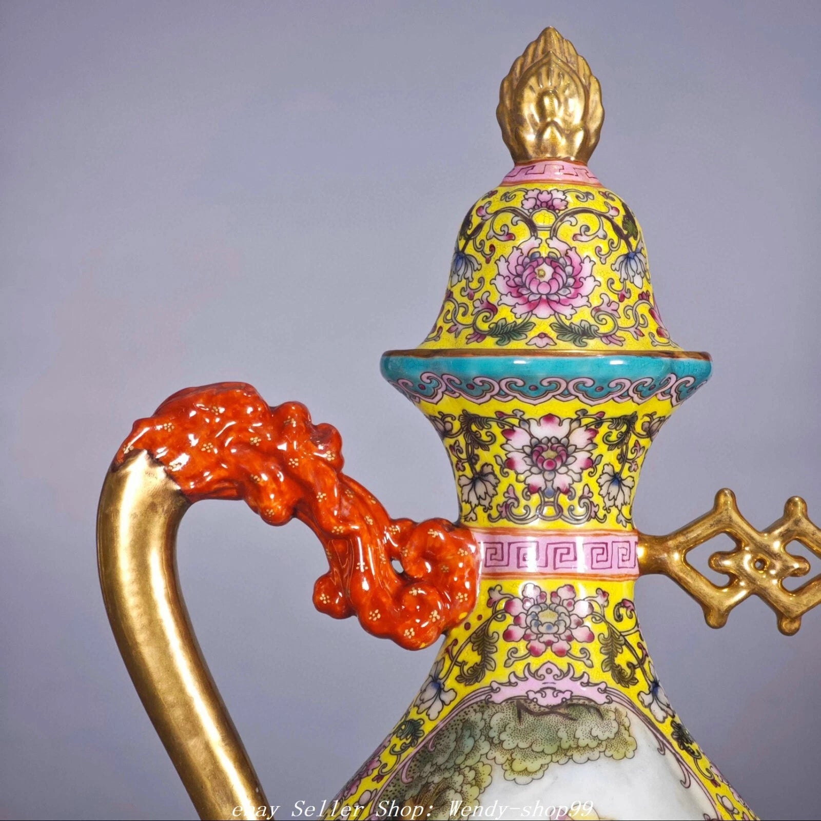 YongZheng Colour Enamel Porcelain Gilt Dragon Beast Belle Wine Tea Pot Flagon