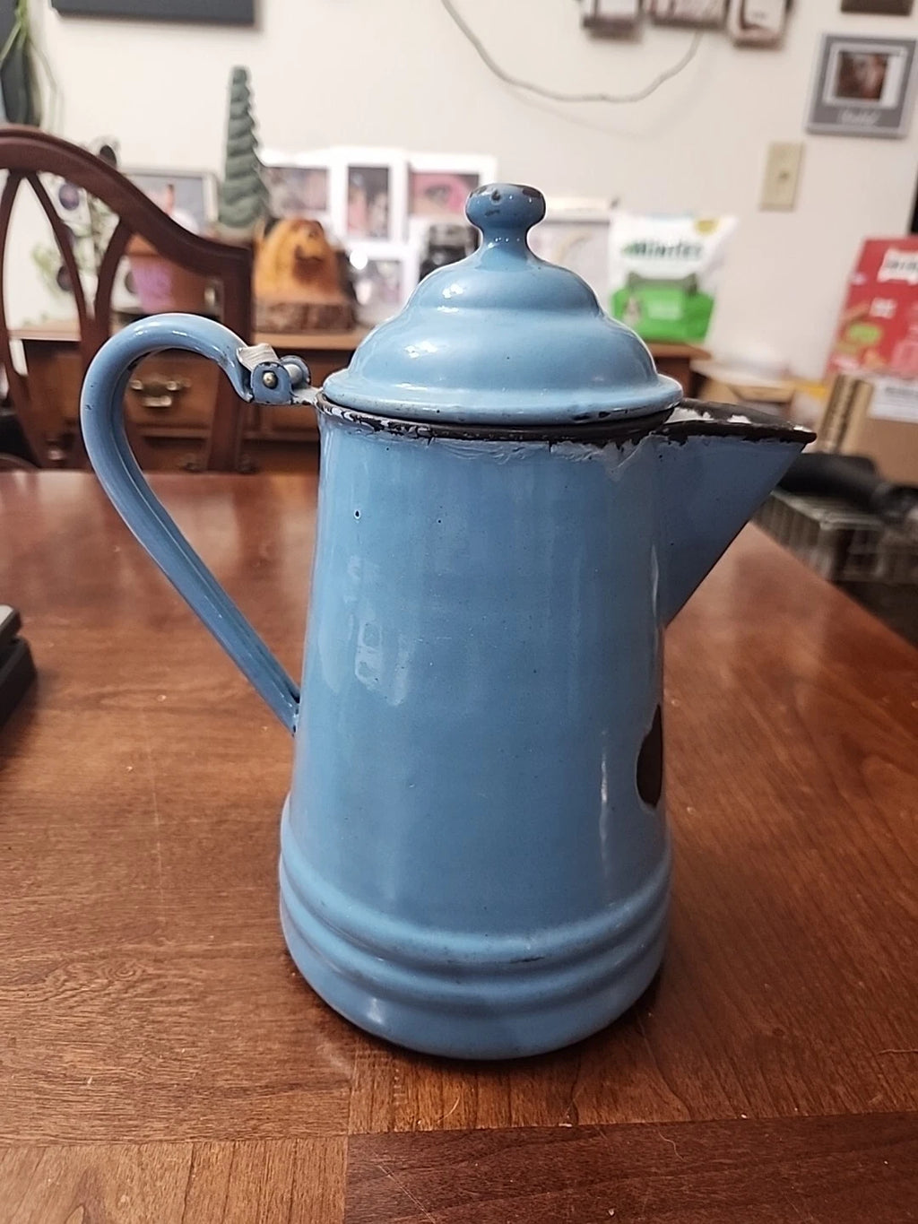 Vintage Pyrolite German Enamelware Teapot Coffee Blue 1.5 Qt