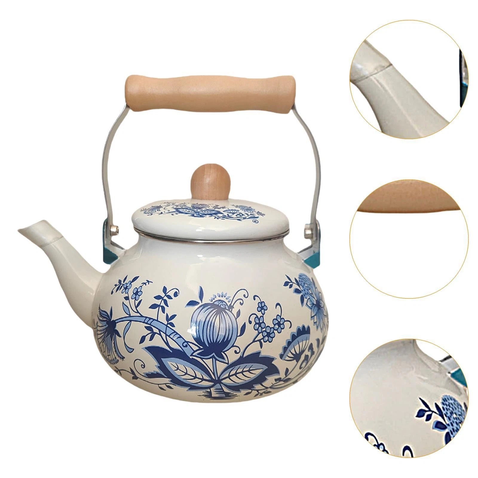 Enamel Tea Kettle Floral Enamel Pot 2.5L Large Capacity Vintage Decorative