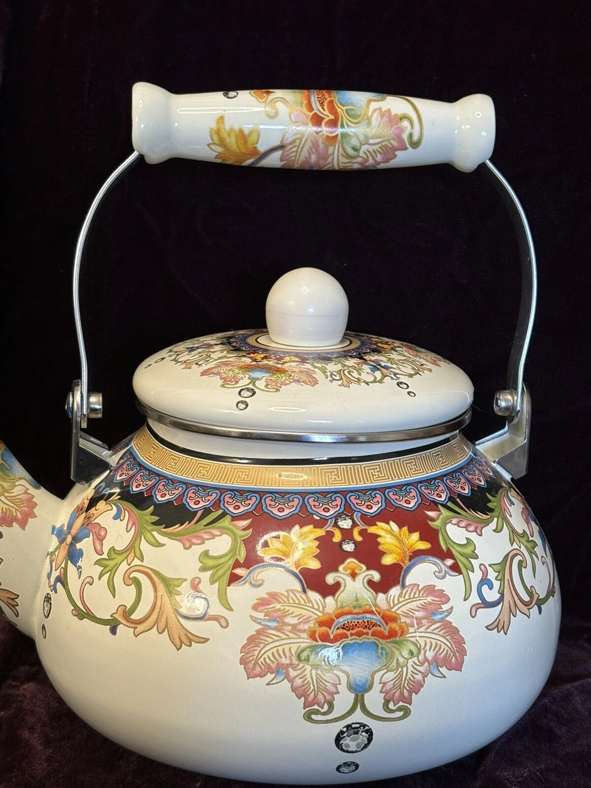 Vintage Floral Enamel Tea Kettle -   2.5L Stovetop