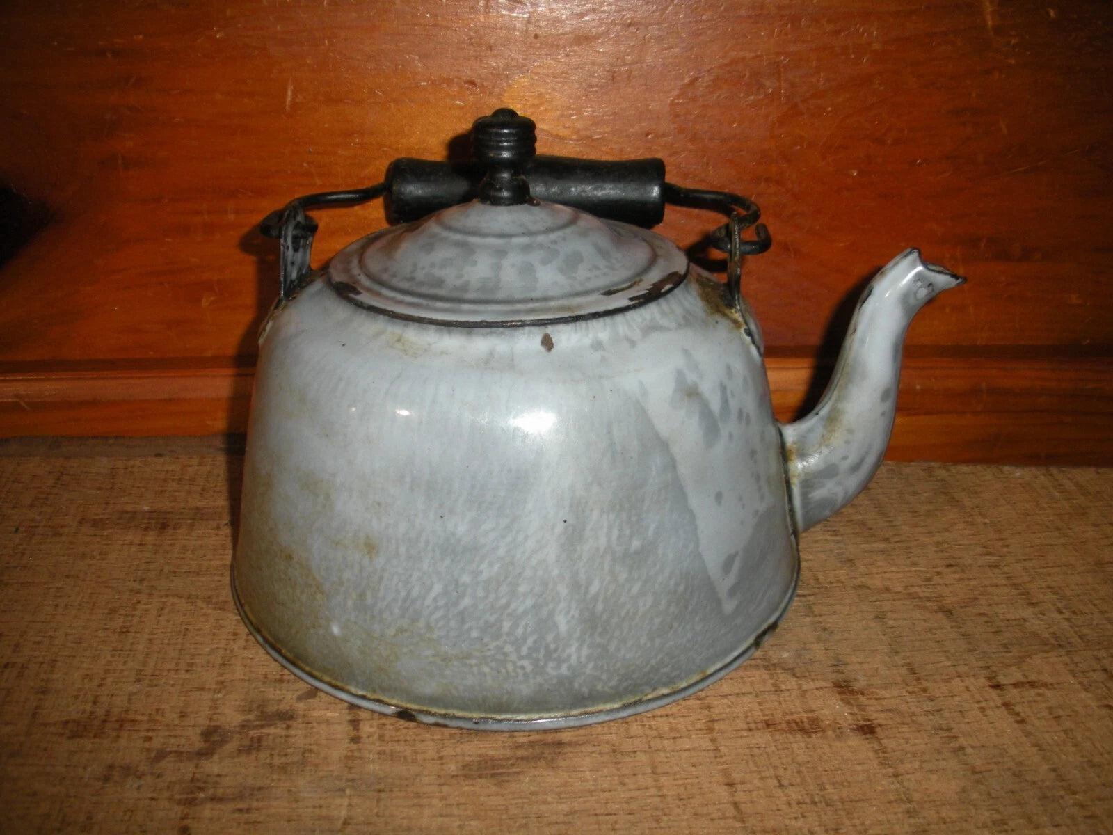 Vintage Gray Graniteware Enamelware TEA POT