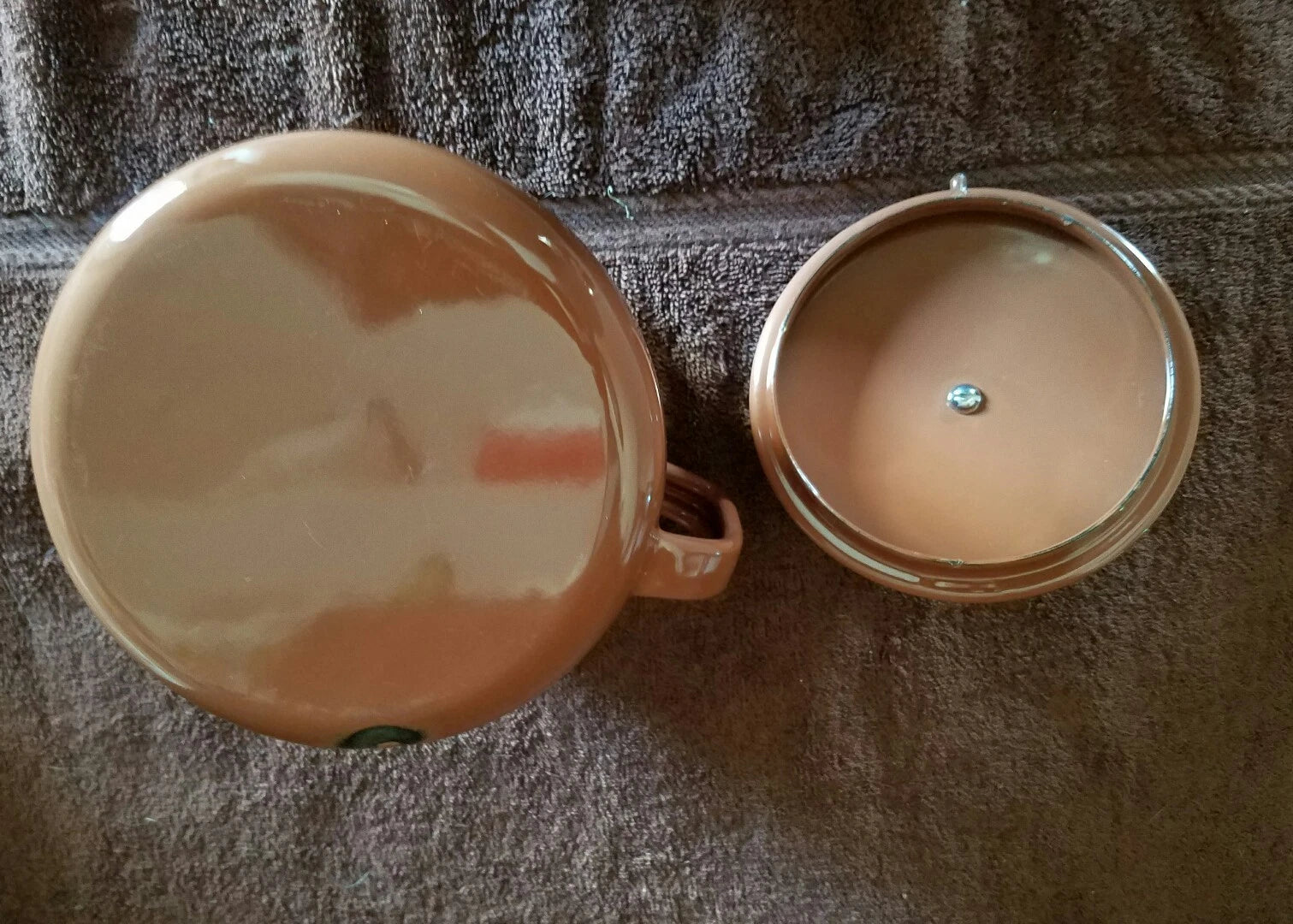 Vintage Enamelware Teapot Kettle;Coffee Brown & White