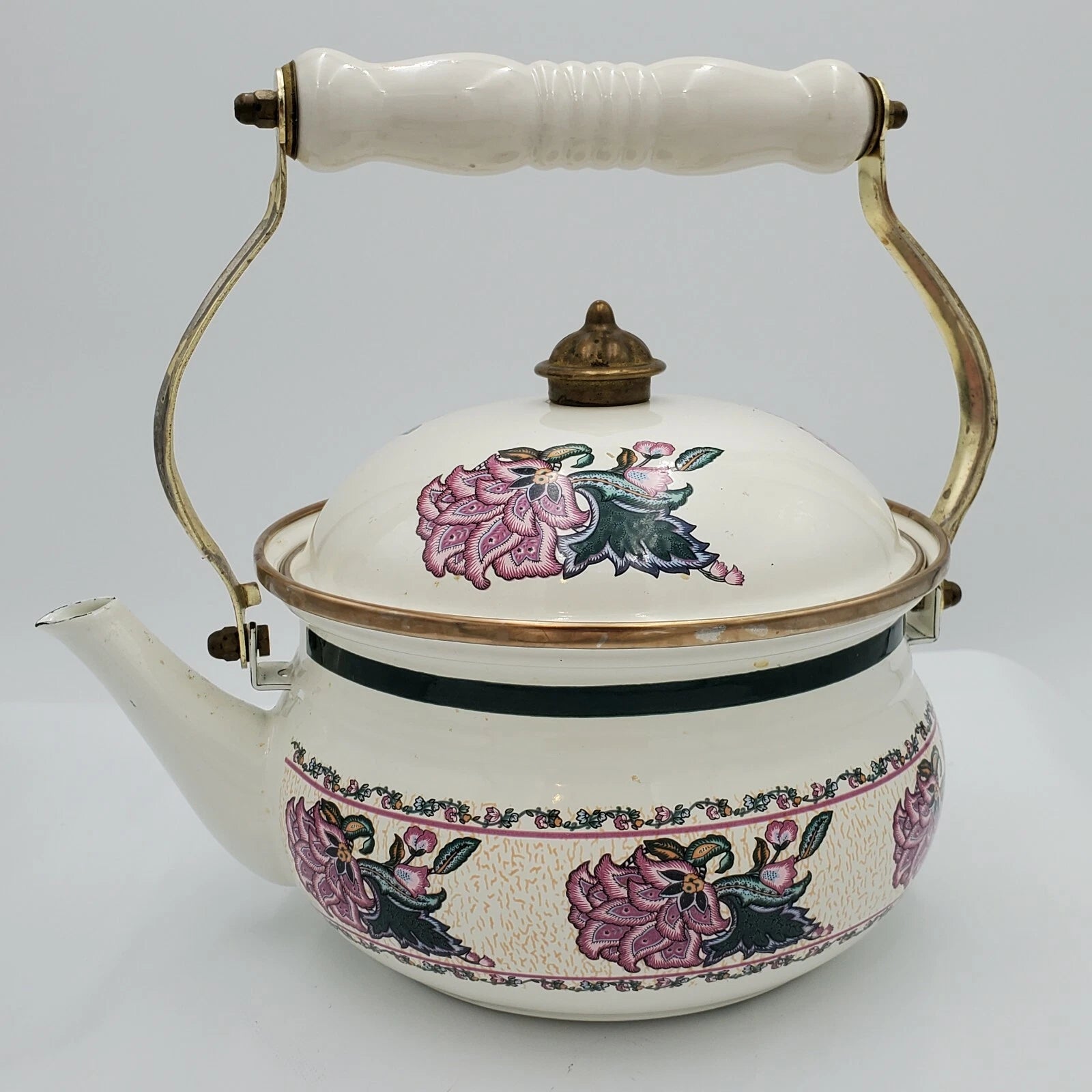 Vintage Tea Kettle Tea Pot Enamel Ware Purple Floral Flower Preferred stock