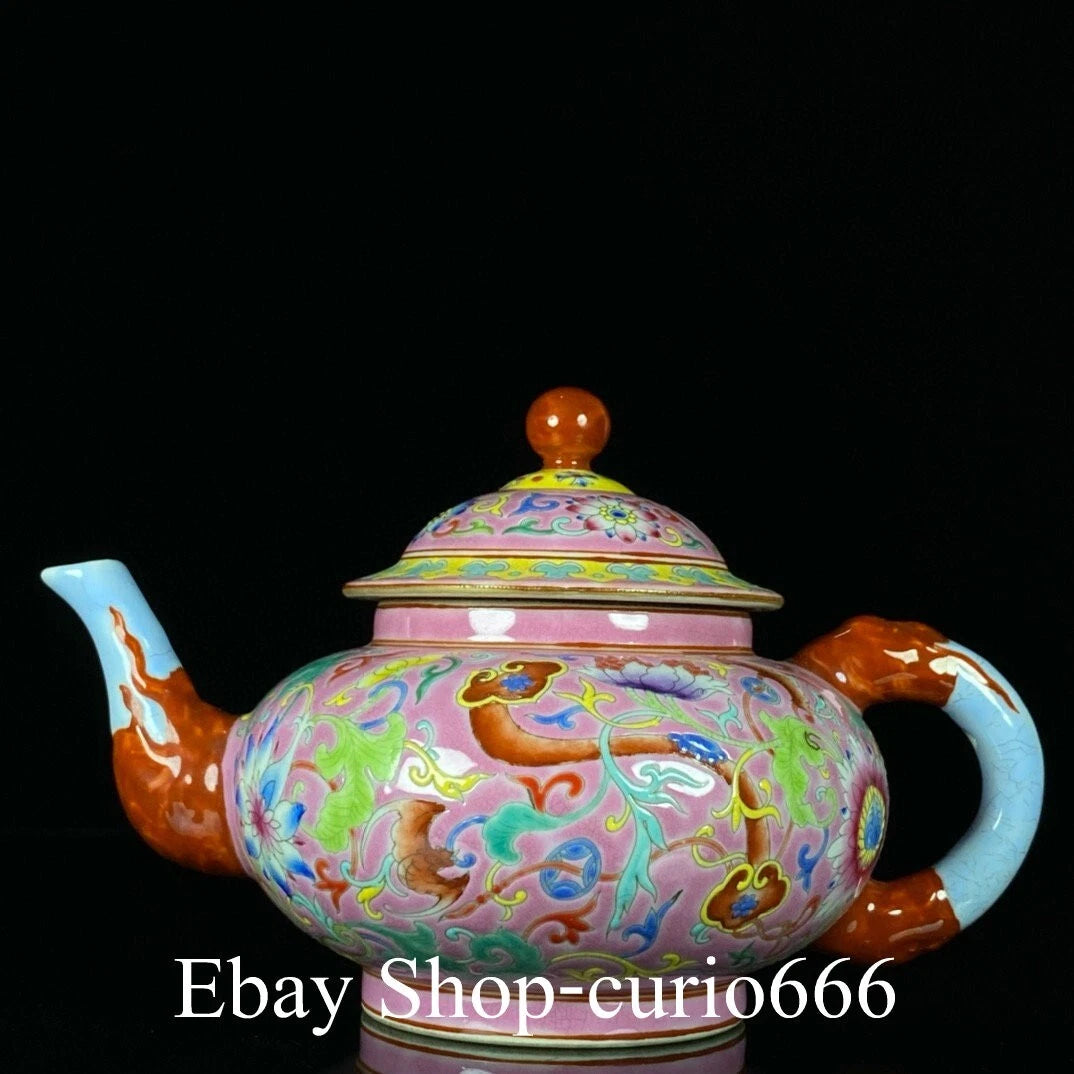 Yongzheng Marked Colour Enamel Porcelain Flower Ruyi Pattern Wine Kettle Tea Pot