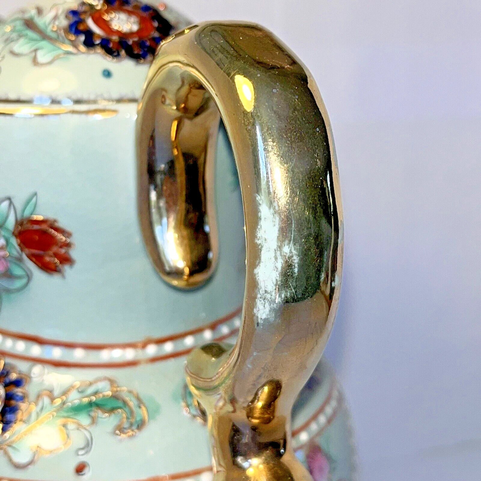 Tall Porcelain Carafe Chocolate Pot Pitcher & Lid Enamel Gold Accents Victorian