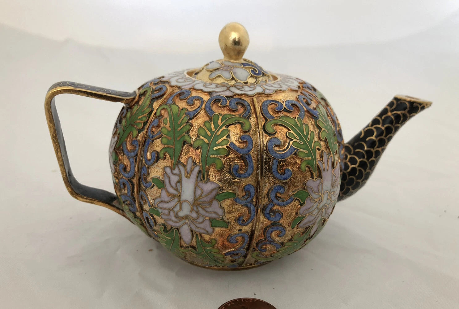 Vintage Cloisonne Enamel and Bronze 2 Teapot Set
