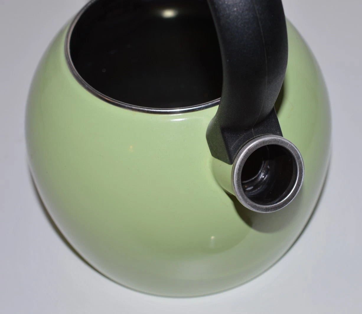 Vintage Copco Whistling Tea Kettle Pot Light Green Enamel EUC