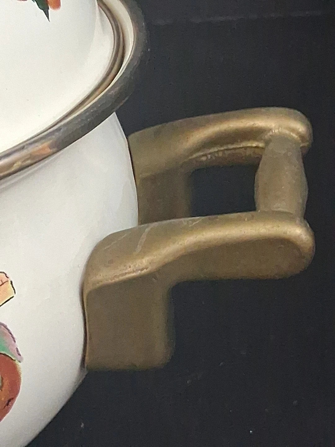 Vtg Lot Enamel Cookware Pots Tabletops Unlimited Cornucopia Teapot Brass Handles