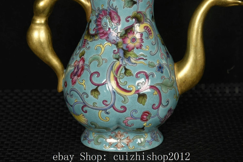 6" Old Dynasty Colour Enamel Porcelain Gilt Flower Phoenix Bird Teapot Tea Pot