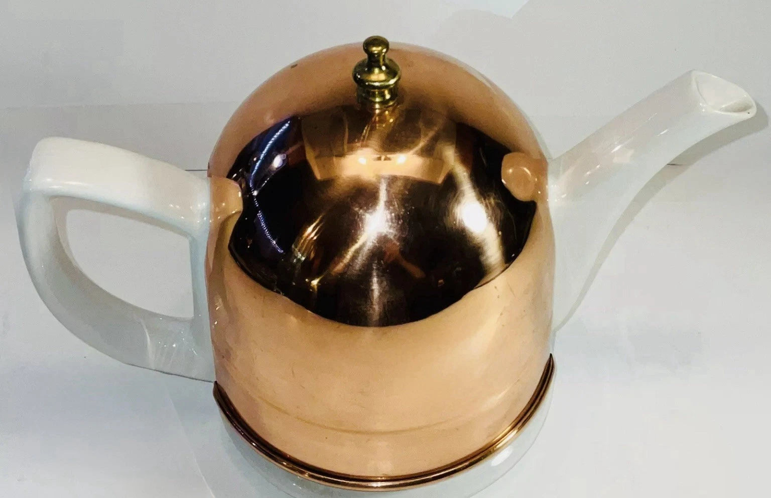 The  Cooks Bazaar  Copper Insulated Covered White Ceramic Tea Pot Kettle