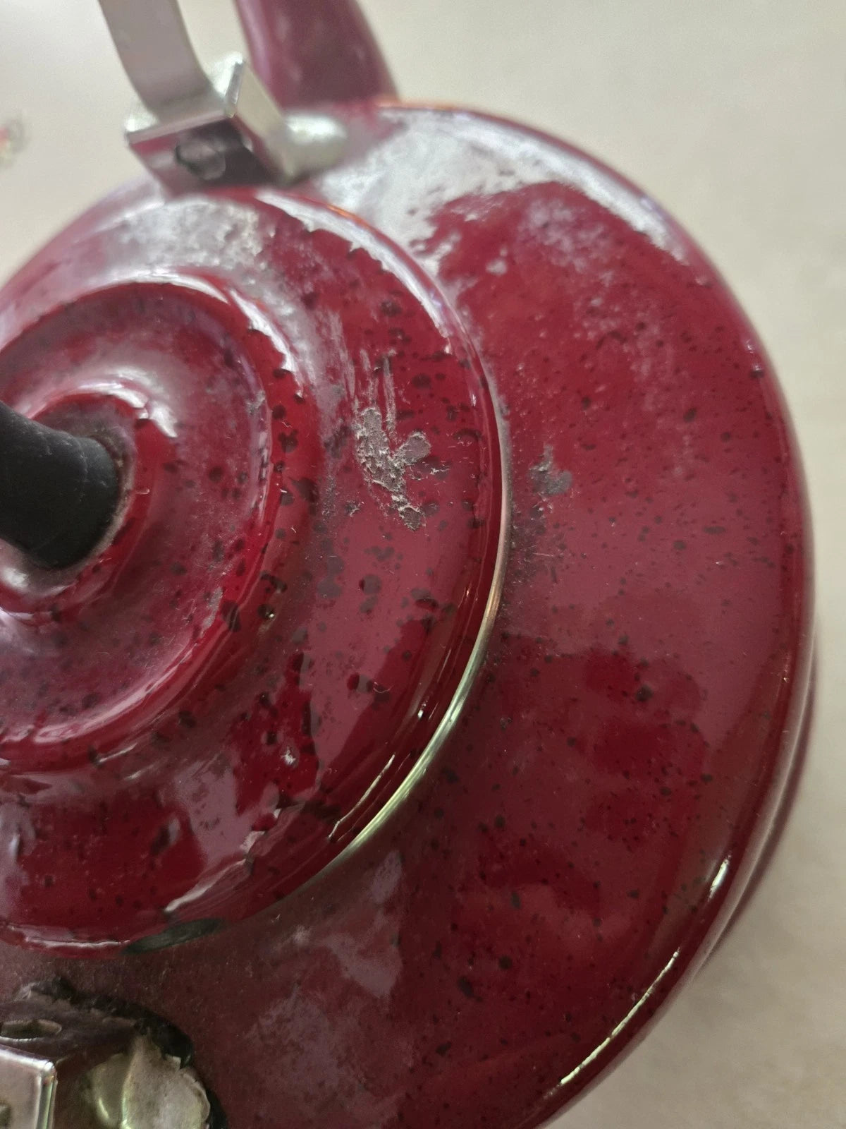 Paula Deen Speckled Tea Pot Burgundy Enamel Stove Top Tea Kettle