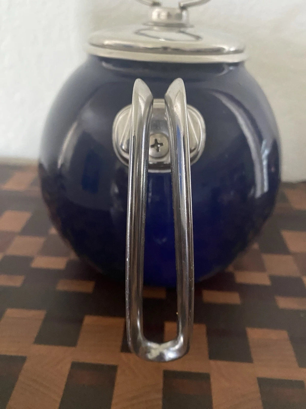 Vintage Chantal Dark Blue Tea Kettle Enamel On Steel With Stainless Accents 2QT