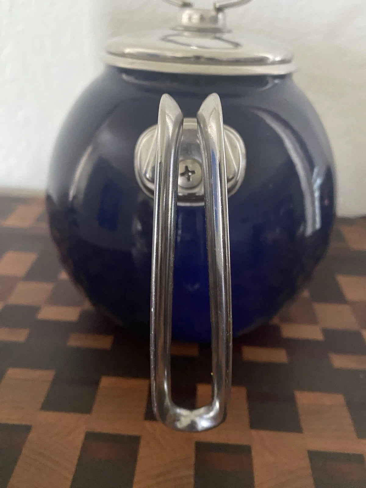 Vintage Chantal Dark Blue Tea Kettle Enamel On Steel With Stainless Accents 2QT