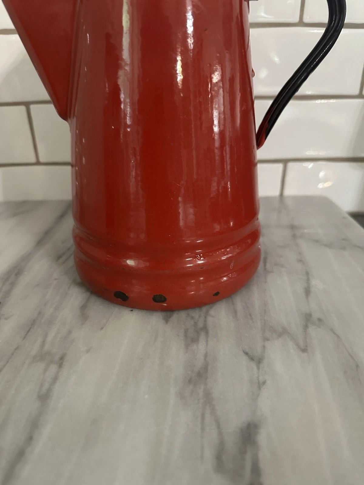Red Enamel Teapot Metal Enamelware Farmhouse Country Vintage French