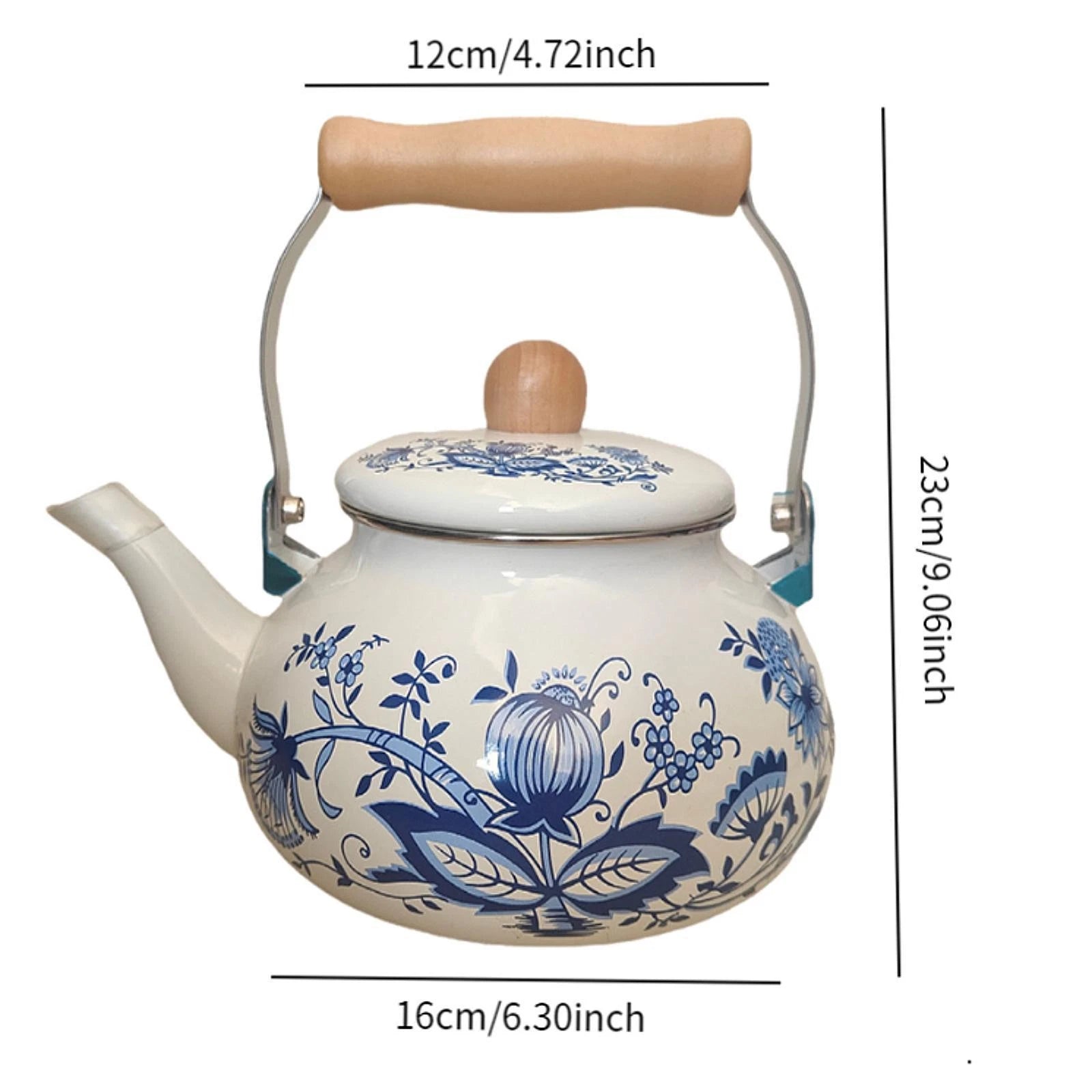 Enamel Tea Kettle Floral Enamel Pot 2.5L Large Capacity Vintage Decorative
