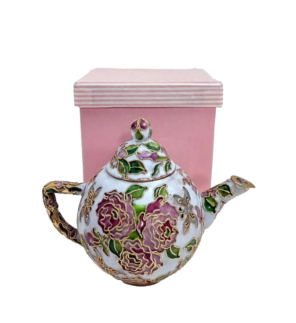Vintage Teapot Enamel Cloisonne Mini Teapot Pink Nyco 3.75" New