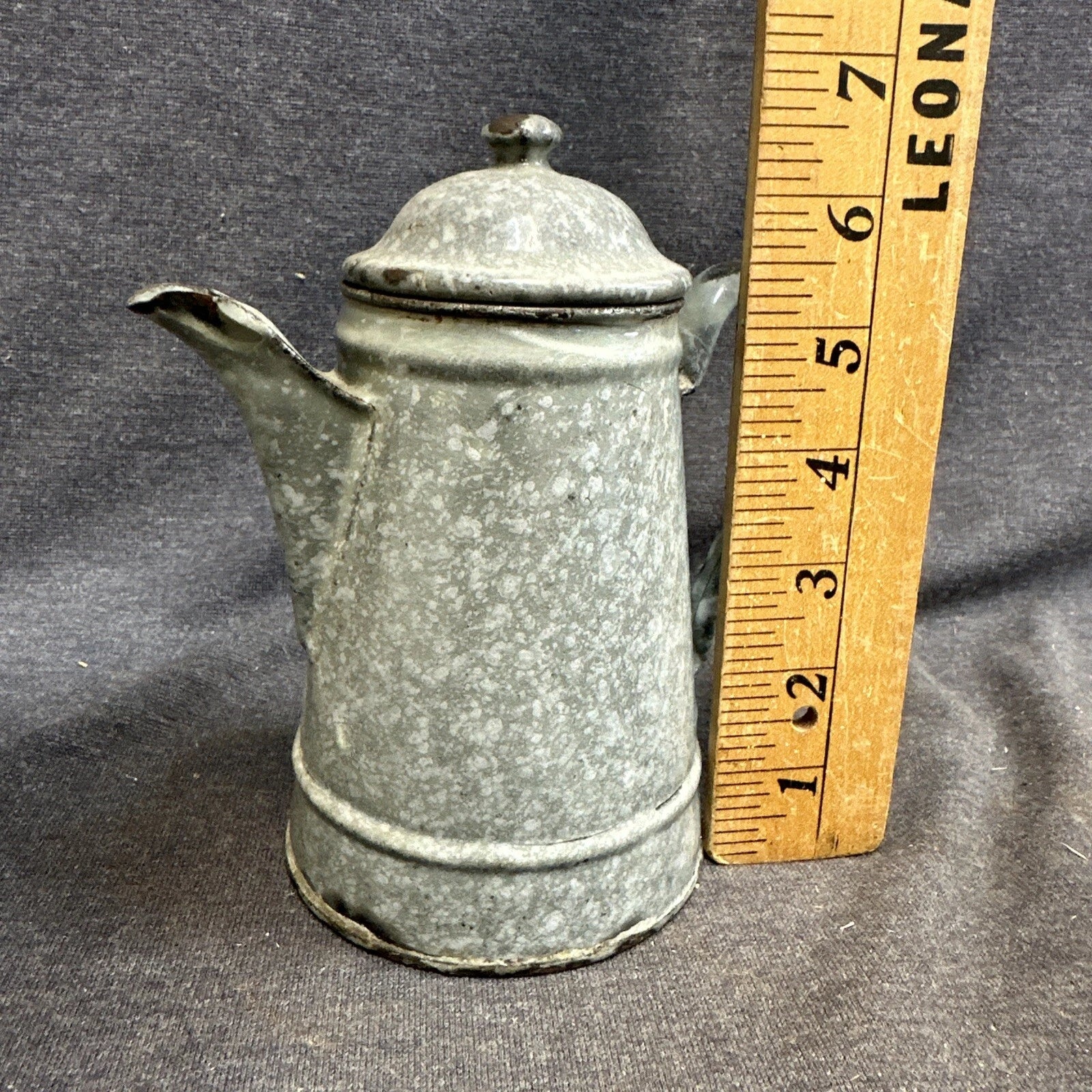 Early Small Gray Granite Ware Enamel Coffee Tea Pot 5"