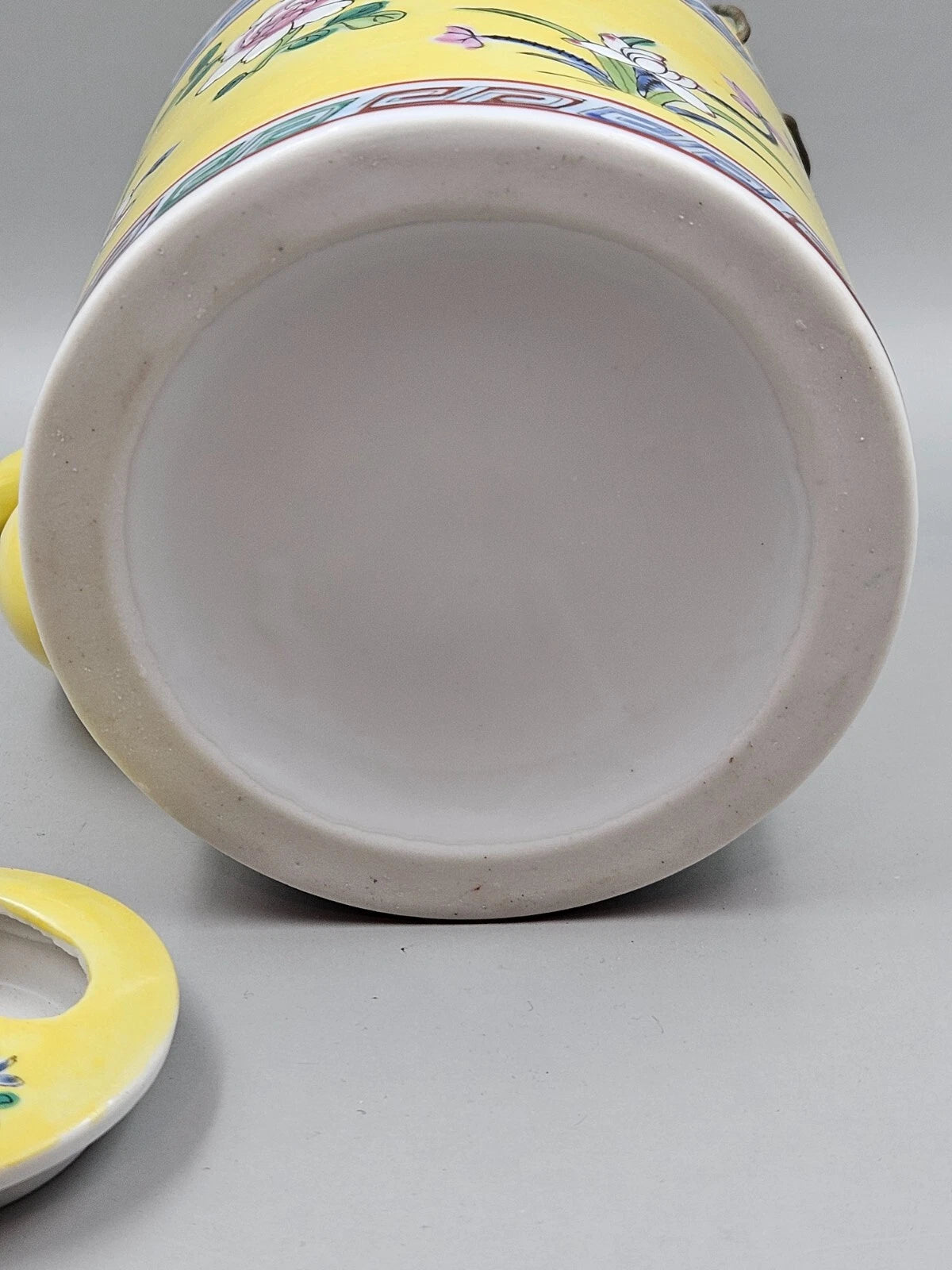 Vintage Asian Inspired Teapot with Flat Lid & Wire Handles Floral On Yellow