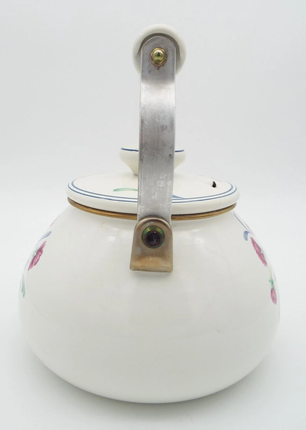 Lenox Poppies on Blue Metal Enamel Tea Kettle Teapot