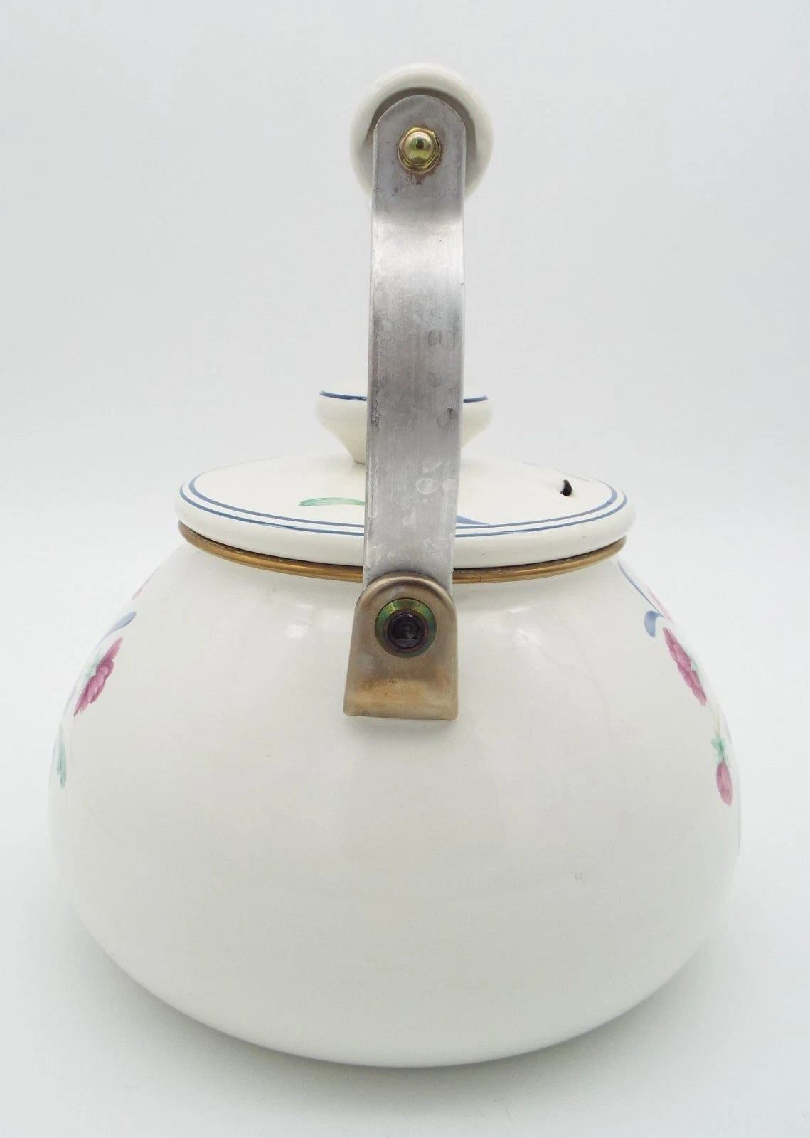 Lenox Poppies on Blue Metal Enamel Tea Kettle Teapot