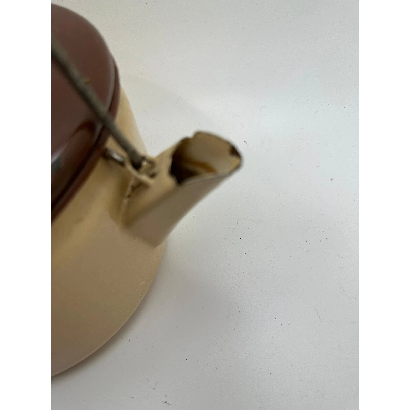 Vintage Tan and Brown Lid Enamelware Teapot