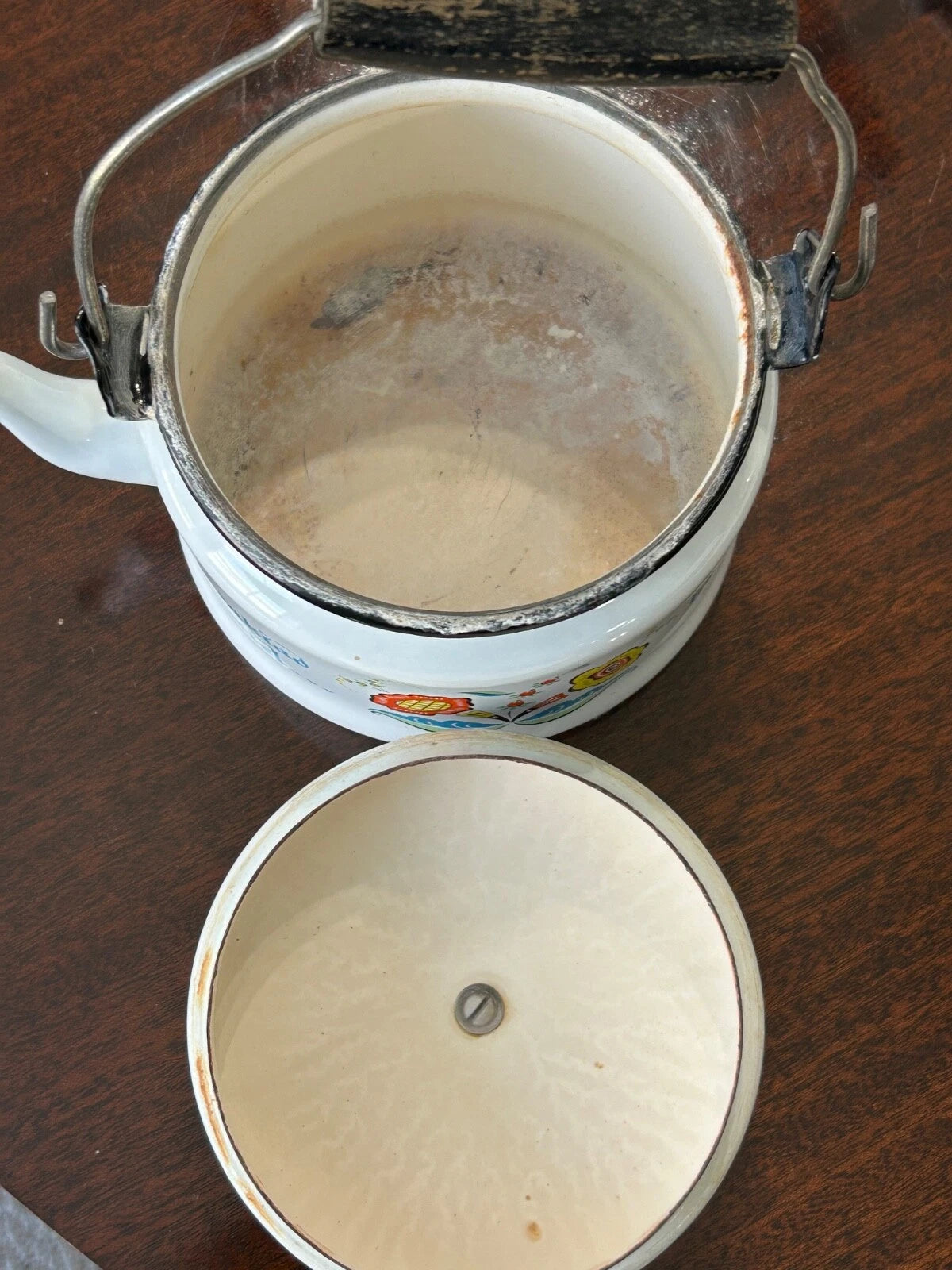 Vintage Berggren Enamelware Teapot Tea Kettle Pennsylvania Dutch Folk Art Decor